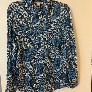 Michael Kors Blue and Cream Paisley Blouse